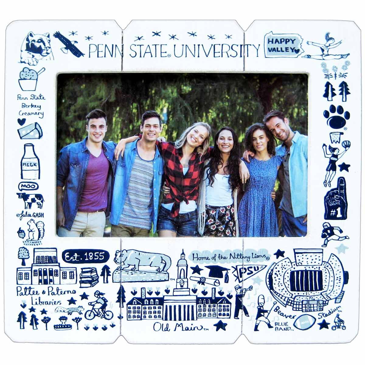 wood picture frame Julia Gash illustrated Penn State University scenes and phrases